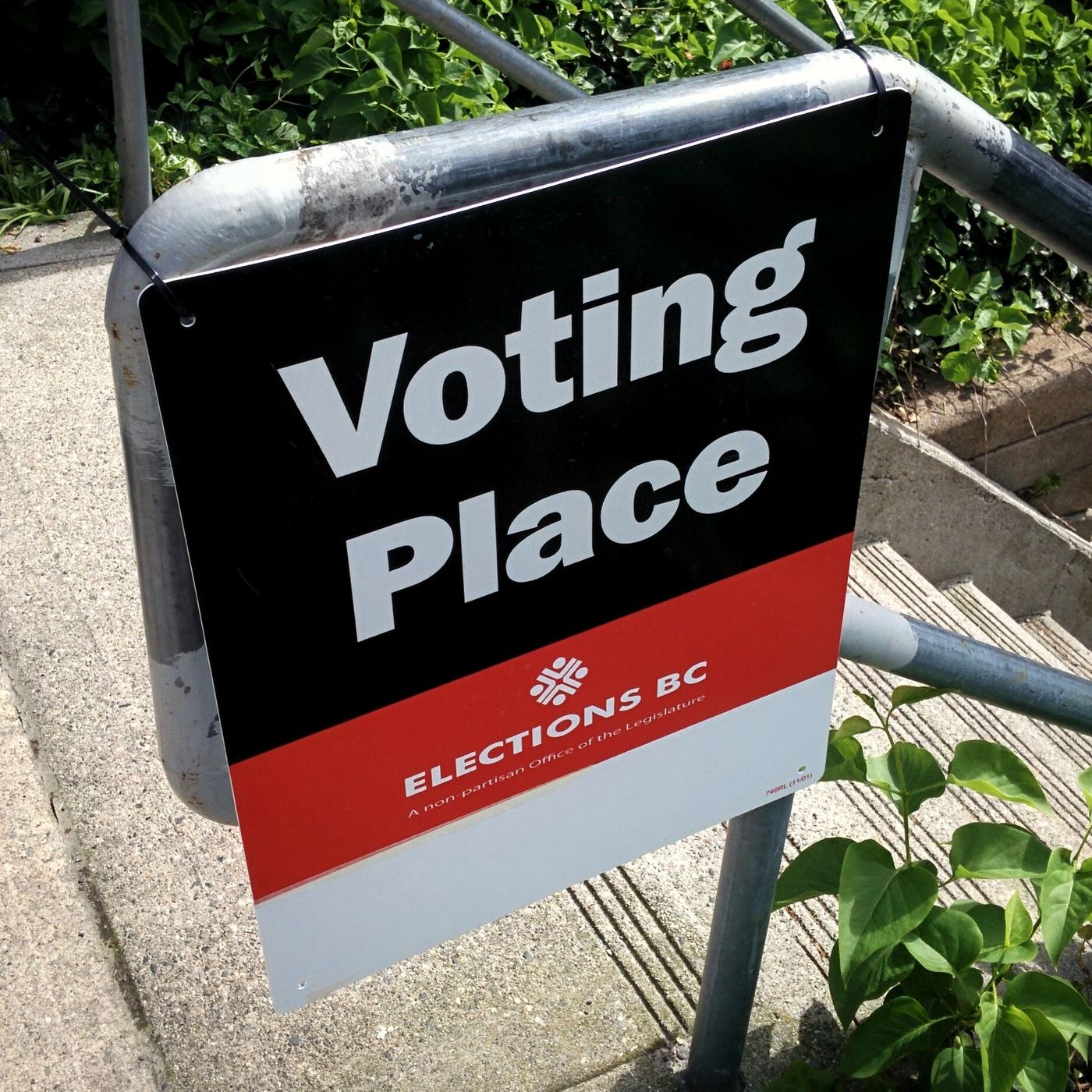 A voting place sign outside a polling station in British Columbia
