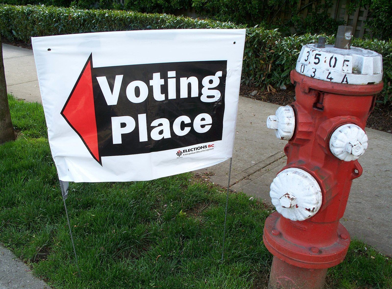 A voting sign outside a polling station in British Columbia