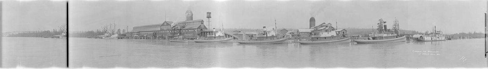Historic view of the Canadian Tug Boat Company works at Fraser Mills on the Fraser River