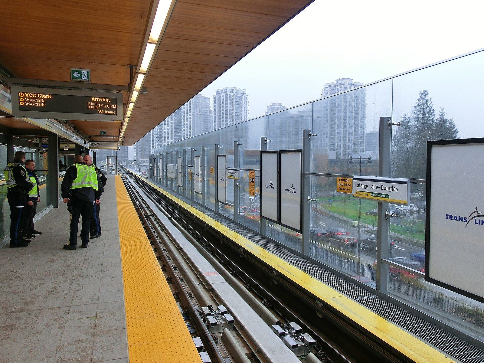 Lafarge Lake and the SkyTrain station at Town Centre Park in Coquitlam