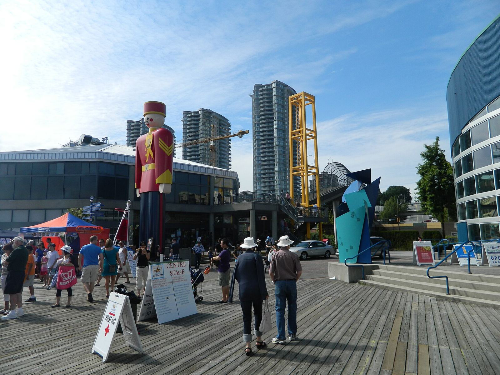 The Fraser River boardwalk at Westminster Quay in New Westminster