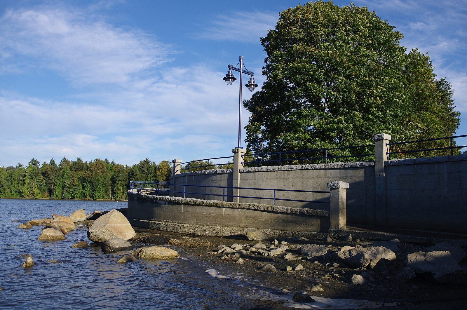 The pier and shoreline at Rocky Point Park in Port Moody